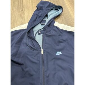 Vintage 90s Nike‎ Side Swoosh Navy Zip Up Hooded Winter Jacket Men's Size XXL